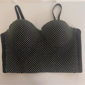 Da Veamor Black Rhinestone Embellished Party Bustier Top - Size Medium - NWT